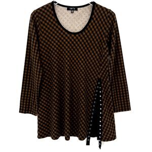 Comfy USA Luella Tunic Size S Plaid Gingham Shirt Brown Black Long Sleeve‎ Top